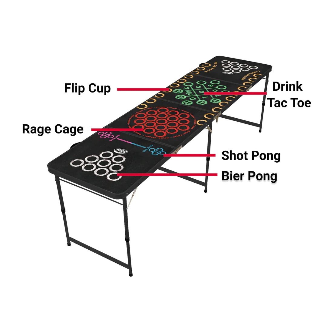 Beerpong-Tisch Multigame Set (Rage Cage, BeerPong, Shot Pong, Drink Tac Toe, Flip Cup)