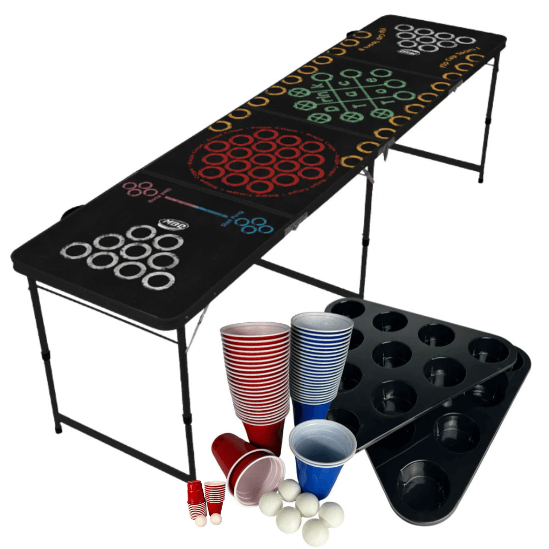 Beerpong-Tisch Multigame Set (Rage Cage, BeerPong, Shot Pong, Drink Tac Toe, Flip Cup)