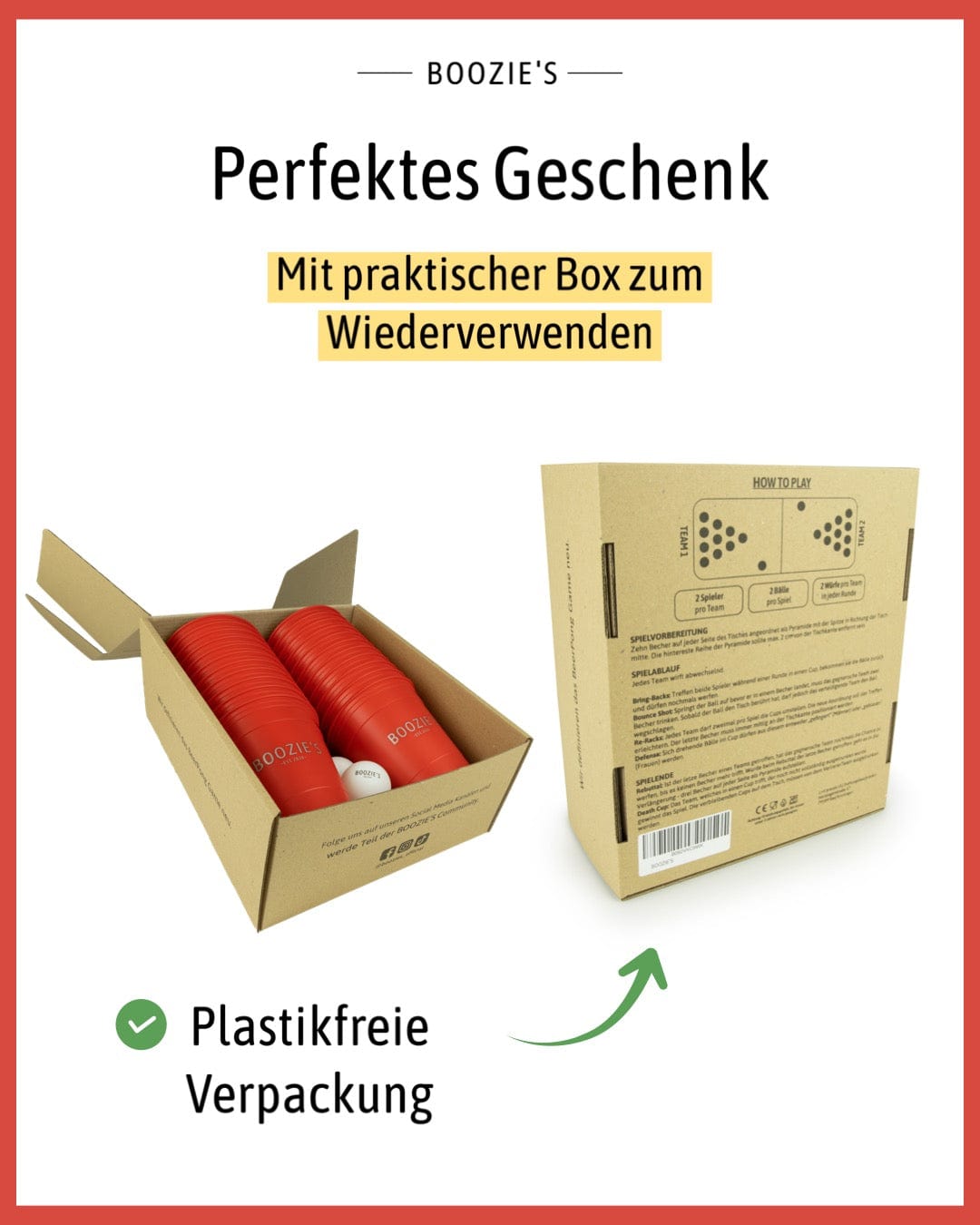 22er Set BeerPong Becher inkl. 3 BeerPong Bälle - Classic Red BOOZIE'S Ball- & Becherspiele