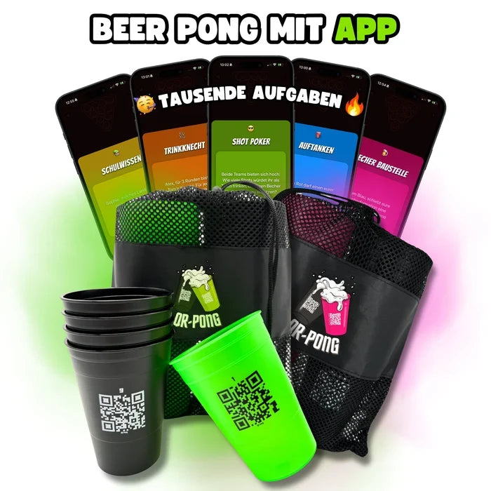 QR-Pong Mehrwegbecher Set (Grün/Schwarz)