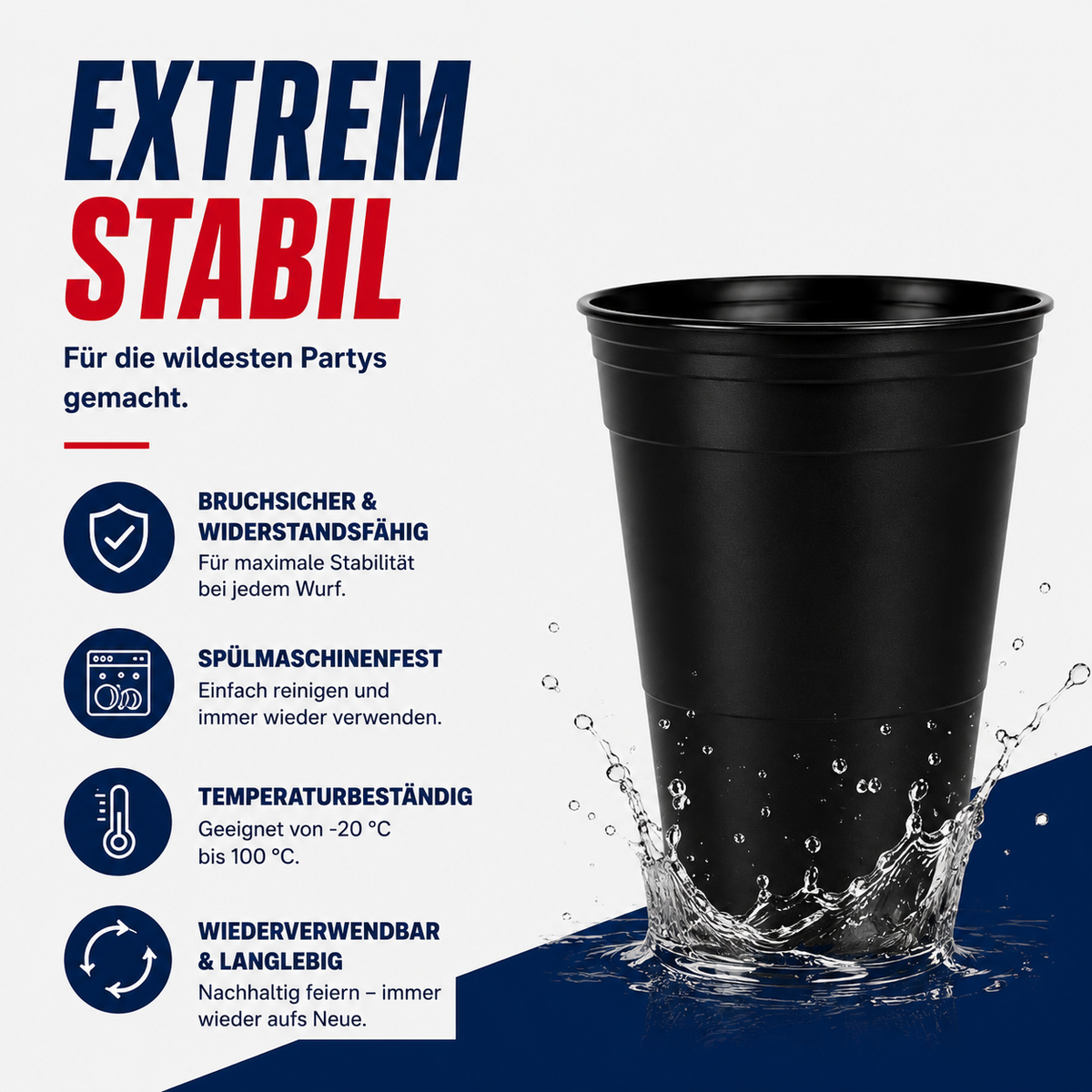 Beer Pong Mehrwegbecher Set (22x inkl. 3 Bällen)